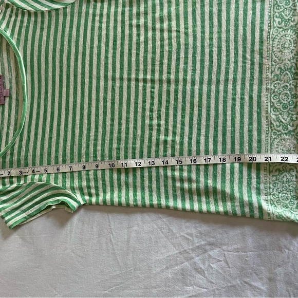 Calypso St. Barth Green and White Linen Short Sleeve Tee Womens Sz XS EUC - Picture 12 of 14